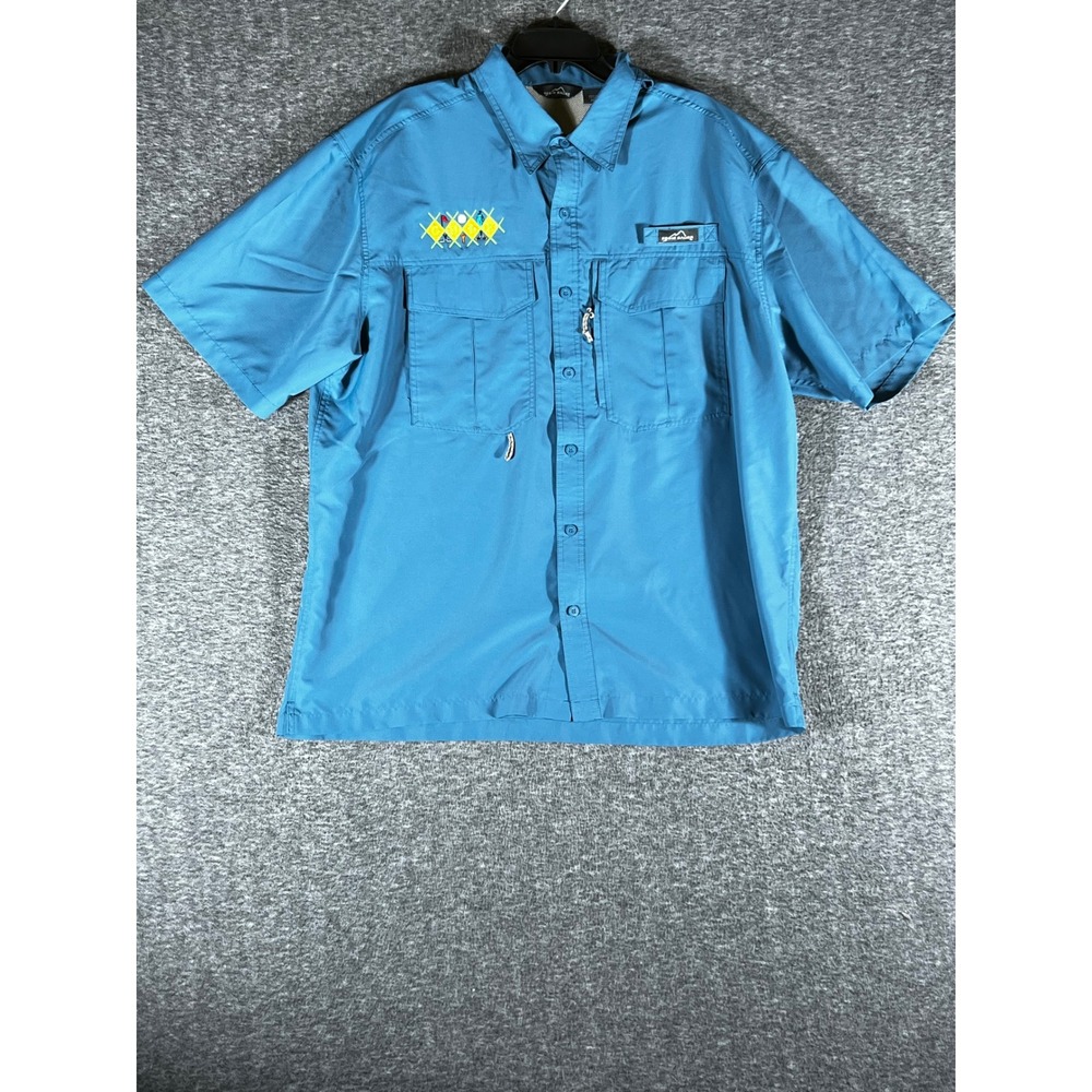 Eddie Bauer Mens 2XL Blue Ripstop‎ Short Sleeve Fishing Golf Shirt Ventilated